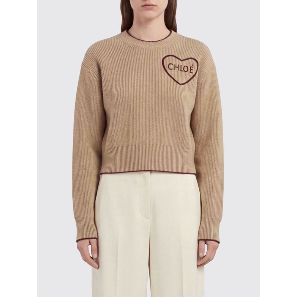 Chloe Women Chloe Wool And Cashmere Crewneck Sweater With Embroidered Logo